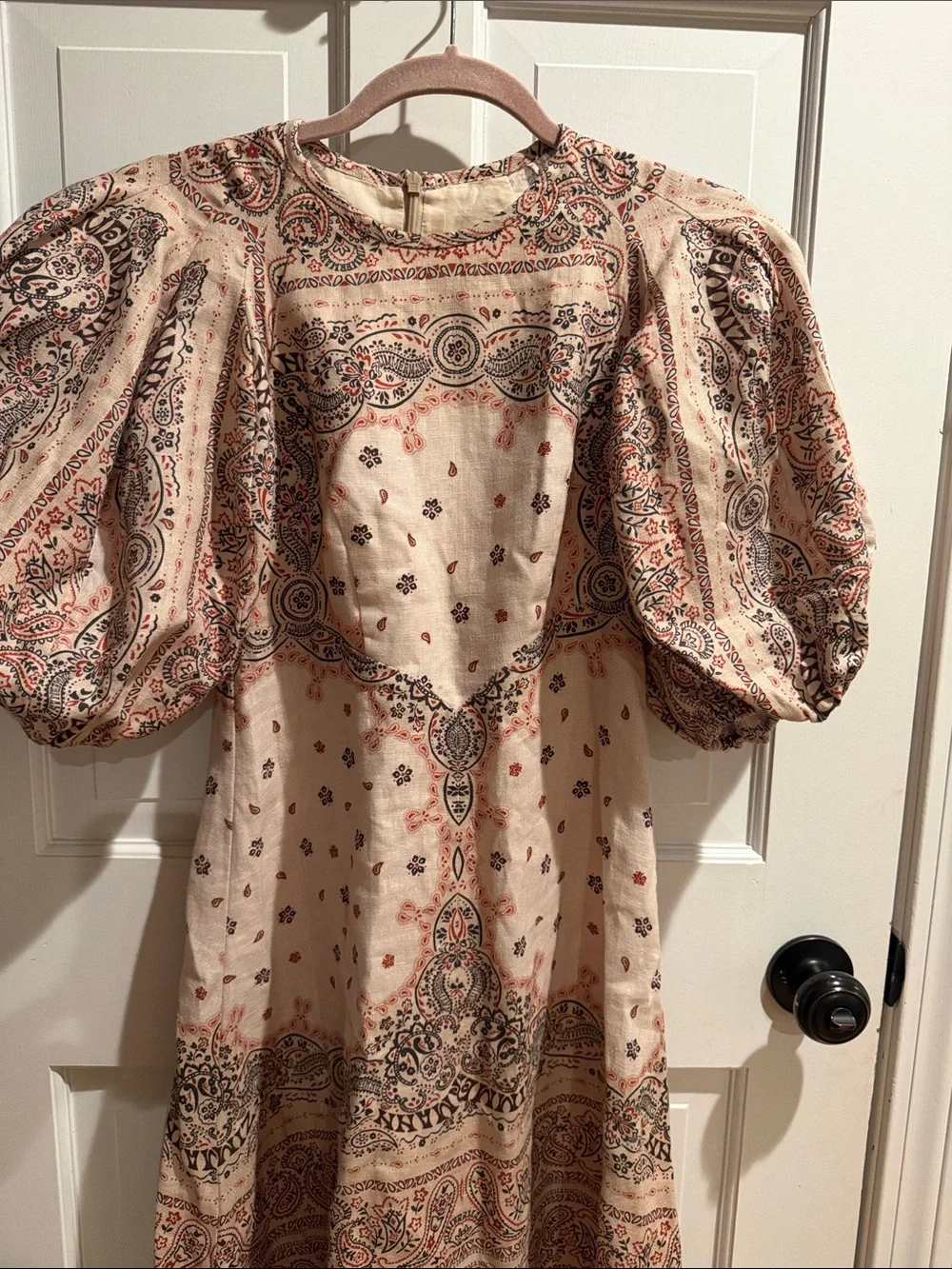 Zimmermann Blush Paisley Puff-Sleeve Midi Dress
